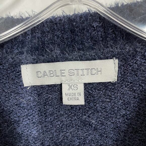 Cable Stitch Striped Fuzzy Crew Neck Sweater Size XS Navy - Picture 6 of 7